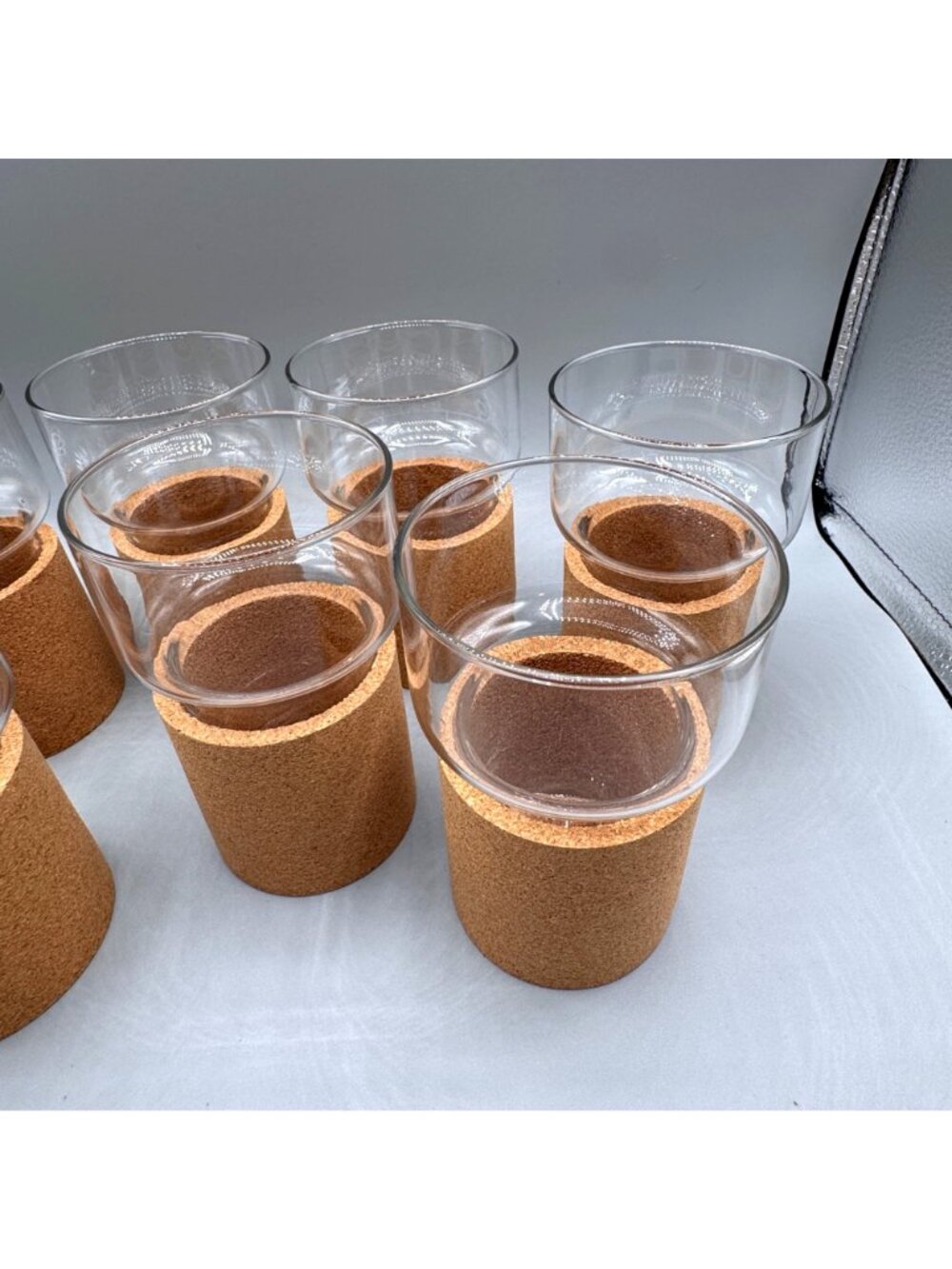 Vintage IKEA Tumbler Glass Cork Base Sleeve 10oz Stackable Set of 7 Portugal - Picture 6 of 16